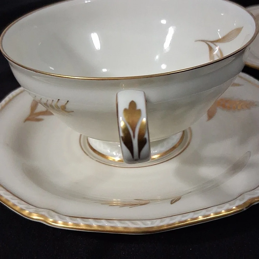 Vintage Teacups Royal Tettau Germany US Zone Wheat Sheaf 24k Trim China Pair